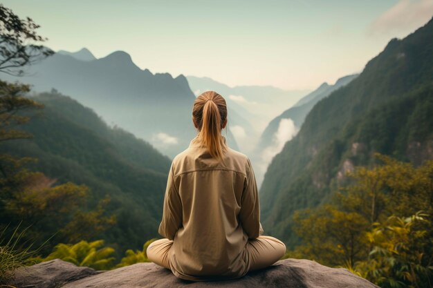 Portrait d'une personne pratiquant le yoga en plein air dans la nature