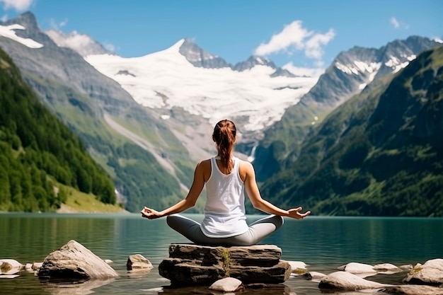 Portrait d'une personne pratiquant le yoga en plein air dans la nature