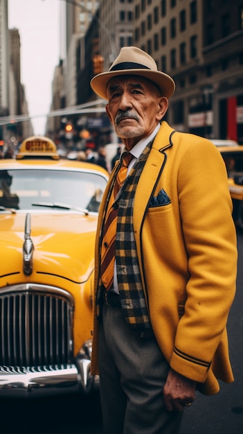 Photo gratuite portrait d'une personne avec un taxi jaune à new york