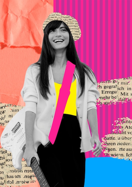 Portrait de personne avec technique de collage et blocage des couleurs