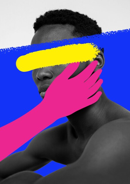 Portrait de personne avec technique de collage et blocage des couleurs