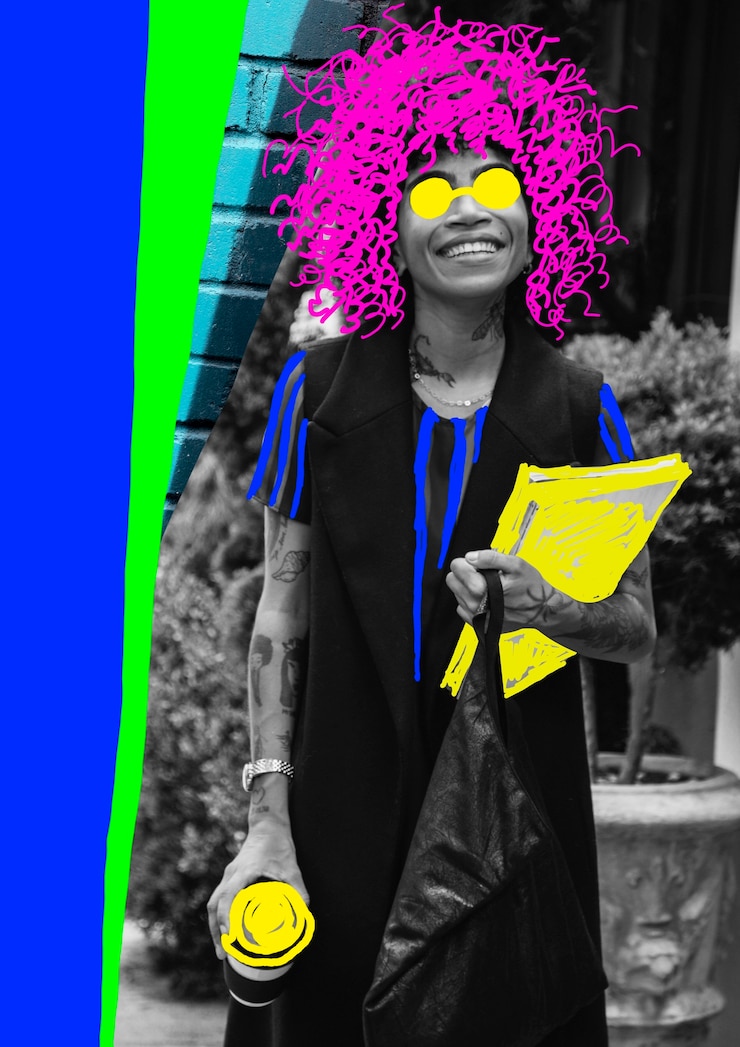 Photo gratuit portrait de personne avec technique de collage et blocage des couleurs