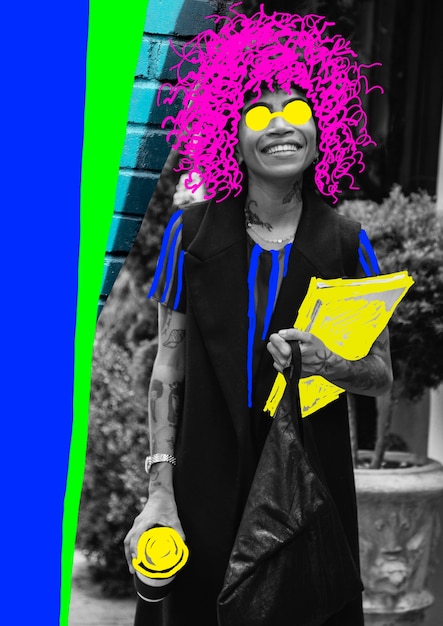 Portrait de personne avec technique de collage et blocage des couleurs