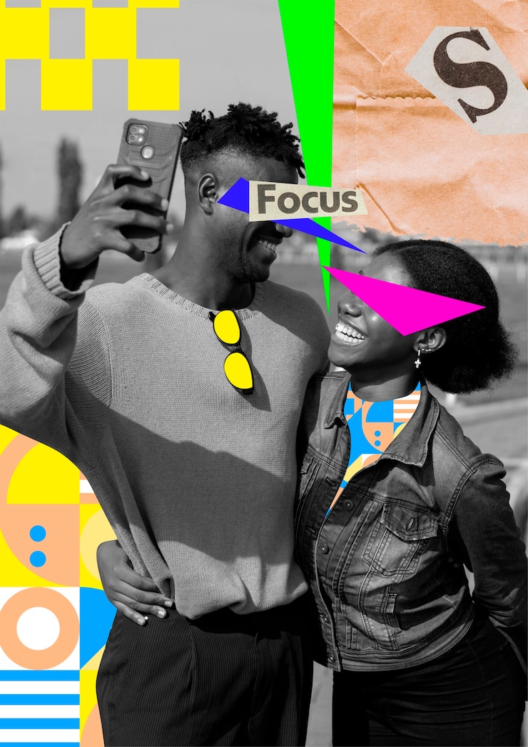Photo gratuit portrait de personne avec technique de collage et blocage des couleurs
