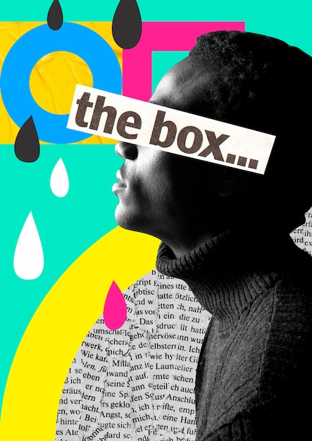 Portrait de personne avec technique de collage et blocage des couleurs