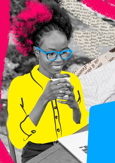 Portrait de personne avec technique de collage et blocage des couleurs