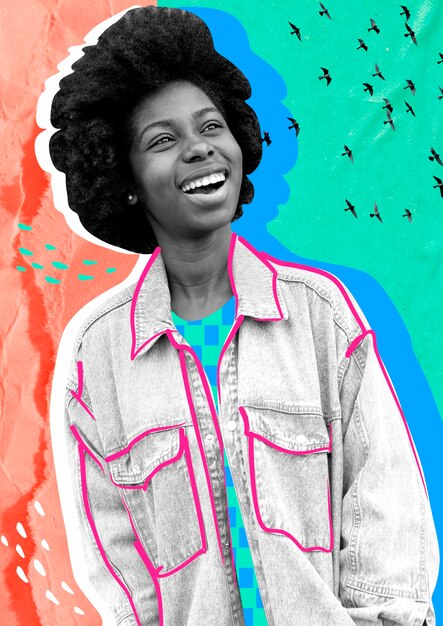 Portrait de personne avec la technique du collage et le blocage des couleurs