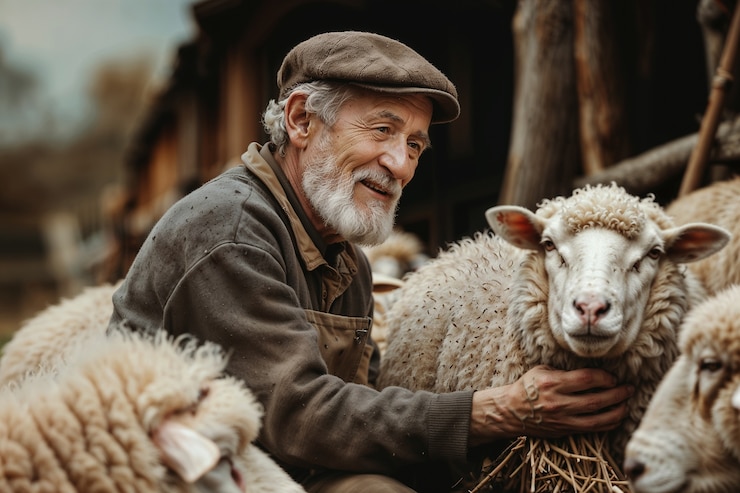 Photo gratuit portrait de personnes en charge d'une ferme de moutons