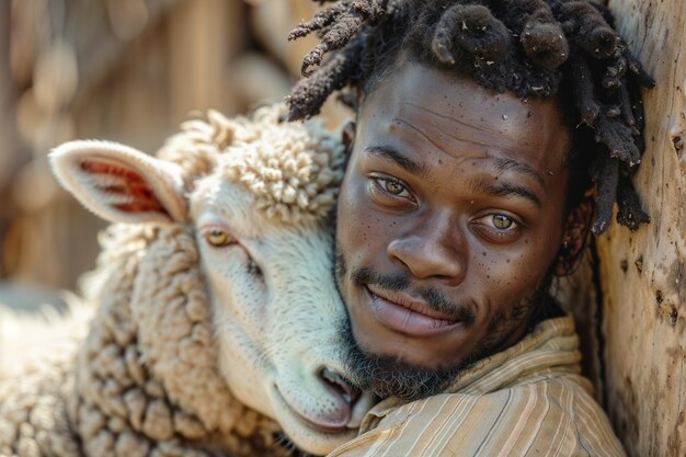 Portrait de personnes en charge d'une ferme de moutons