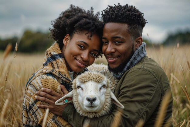 Portrait de personnes en charge d'une ferme de moutons