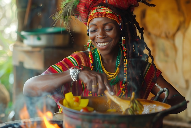 Photo gratuite portrait photoréaliste d'une femme rastafarienne africaine avec des dreads