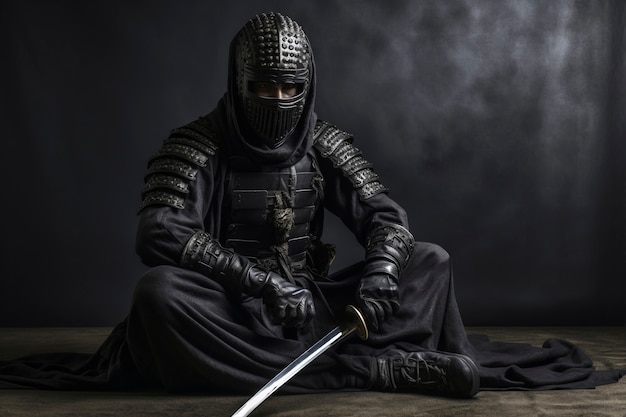 Portrait photoréaliste d'un guerrier ninja