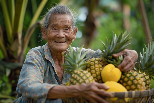 Photo gratuite portrait photoréaliste d'une personne avec un fruit d'ananas