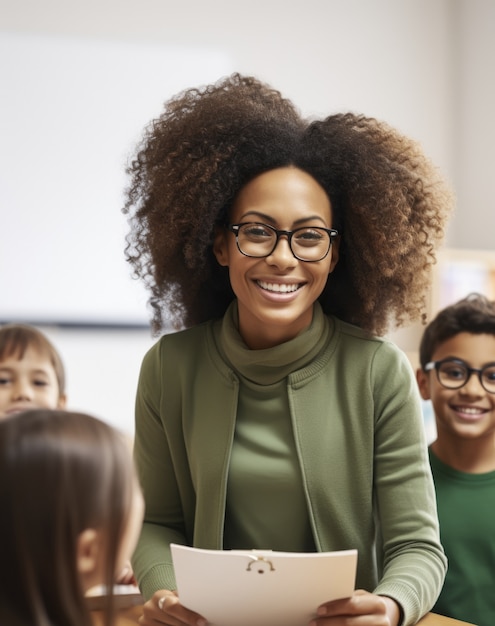 Photo gratuite portrait d'une professeure enseignant à l'école