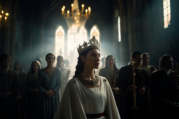 Photo gratuite portrait de reine médiévale avec couronne sur la tête