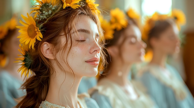 Photo gratuite portrait de la renaissance d'une femme en tant que déesse du soleil