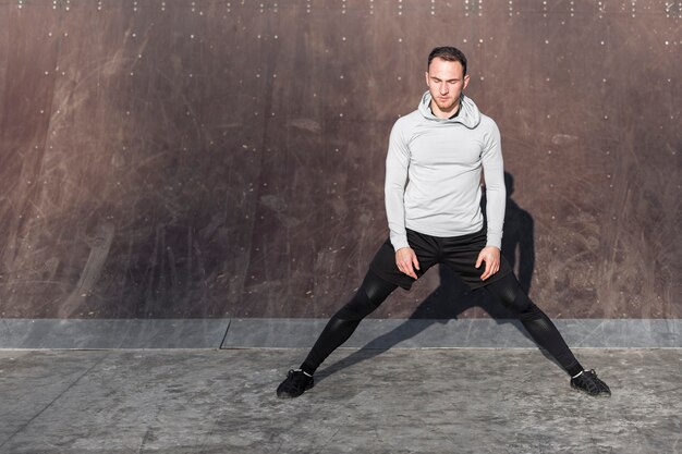 Portrait, sportif, échauffement