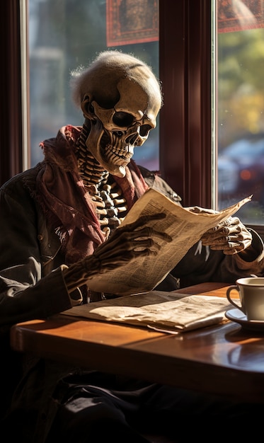 Photo gratuite portrait de squelette humain dans un café