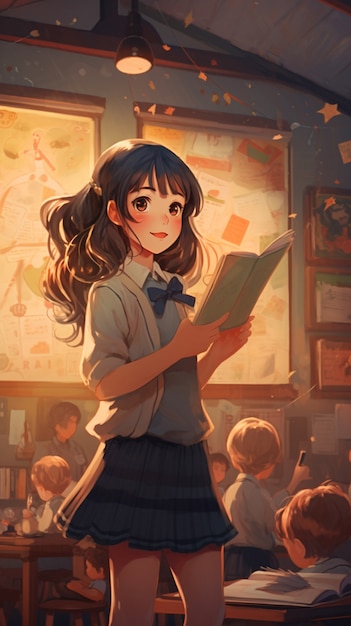 Photo gratuite portrait en style anime d'un jeune étudiant qui va à l'école