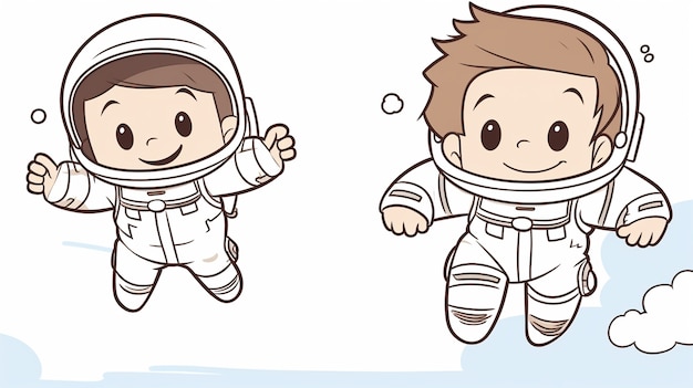 Photo gratuite portrait en style dessin animé de deux enfants astronautes