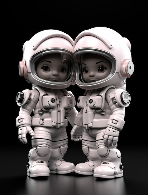 Portrait en style dessin animé de deux enfants astronautes