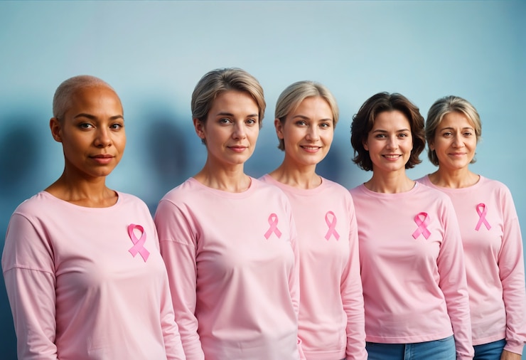 Photo gratuit portrait de survivantes d'un cancer du sein célébrant ensemble