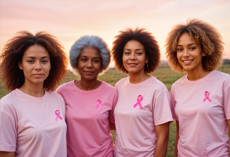 Photo gratuit portrait de survivantes d'un cancer du sein célébrant ensemble