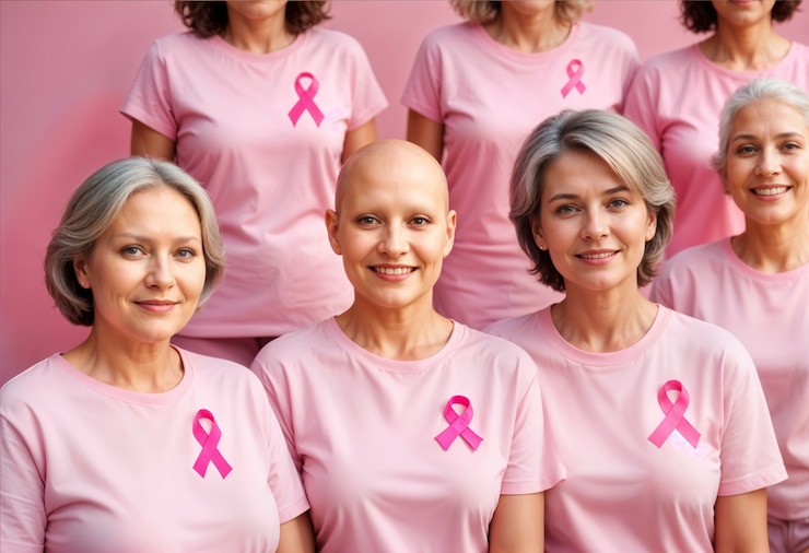 Photo gratuit portrait de survivantes d'un cancer du sein célébrant ensemble