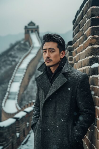 Portrait d'un touriste visitant la Grande Muraille de Chine