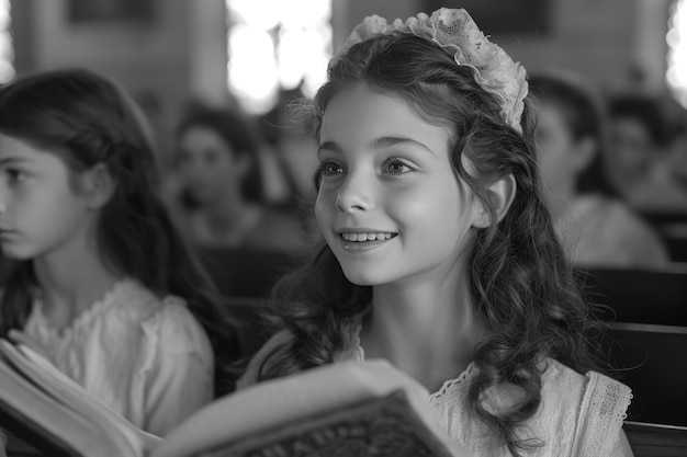 Portraits de la première communion d'enfants de taille moyenne