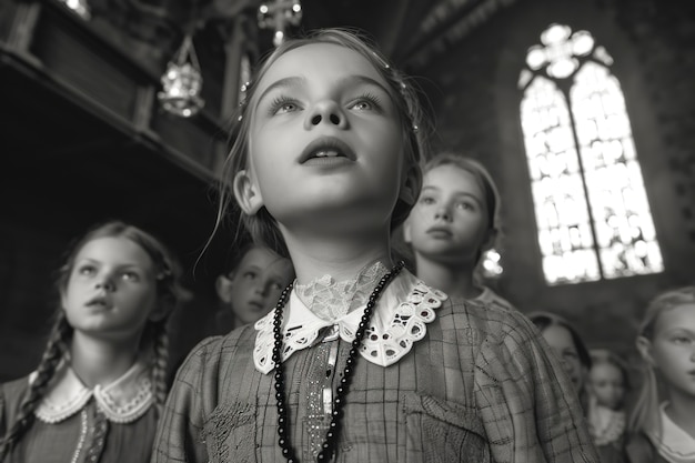 Portraits de la première communion d'enfants de taille moyenne