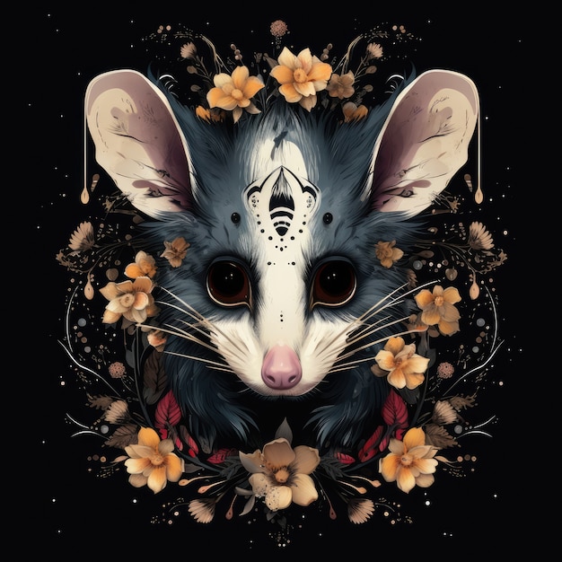 Possum avec des fleurs dans le studio