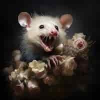 Photo gratuite possum avec des fleurs dans le studio