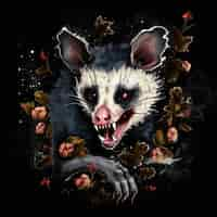 Photo gratuite possum avec des fleurs dans le studio