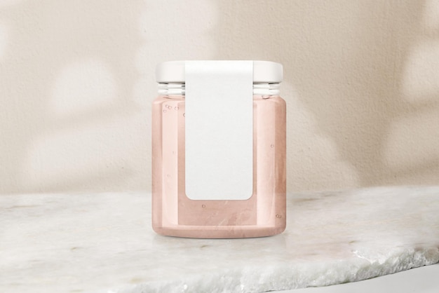 Pot en verre de gelée rose, emballage de produit alimentaire avec espace de conception