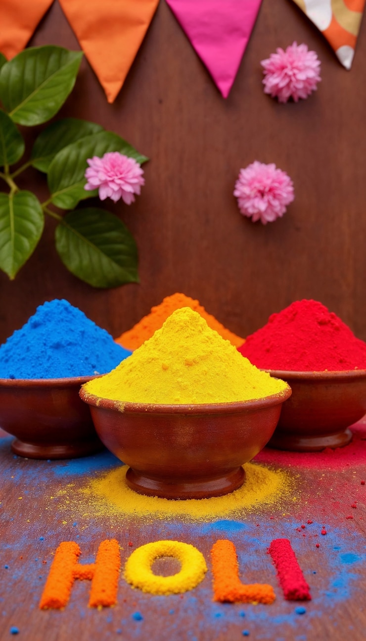 Photo gratuit poudre de holi colorée dans des bols