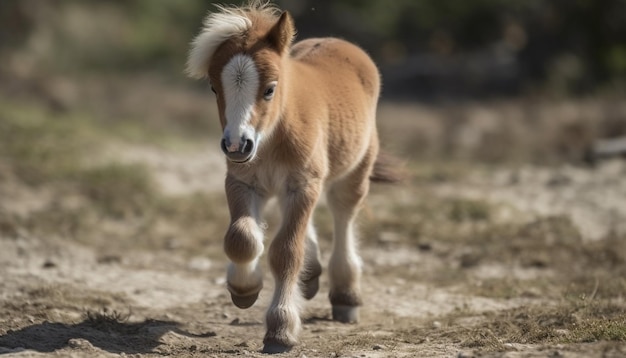 Photo gratuite poulain mignon courant dans une prairie verte ai générative