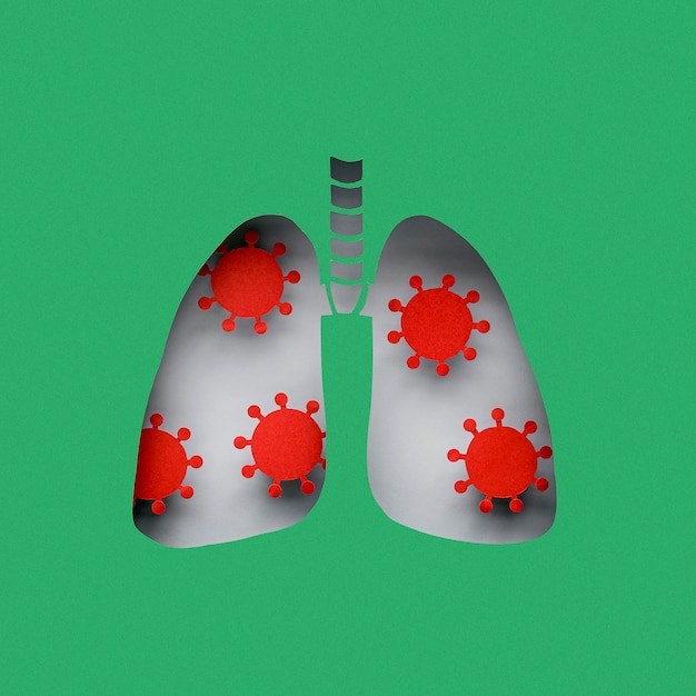 Poumons en papier avec des virus