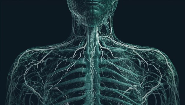 Poumons sains à l'intérieur du torse vus dans les rayons X générés par l'IA