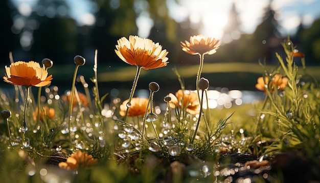 Photo gratuite une prairie animée de fleurs sauvages reflète la beauté de la nature générée par l'intelligence artificielle
