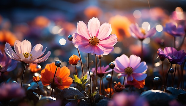 Photo gratuite une prairie vibrante de fleurs multicolores en été générée par l'ia