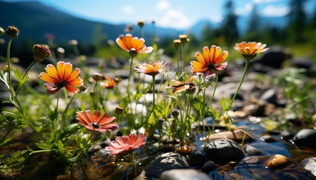 Photo gratuite un pré vibrant de fleurs de camomille en été généré par l'intelligence artificielle