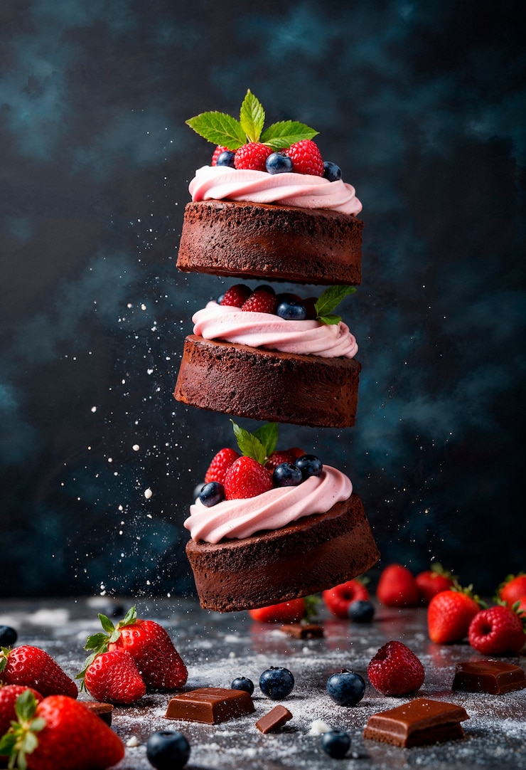 Photo gratuit présentation des gâteaux de baies flottants