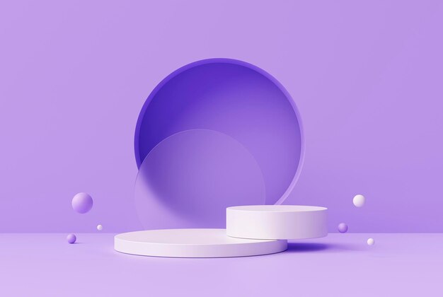 Présentoir de produit de podium de piédestal de fond de scène de cylindre violet pour montrer le rendu 3d de fond violet de produit