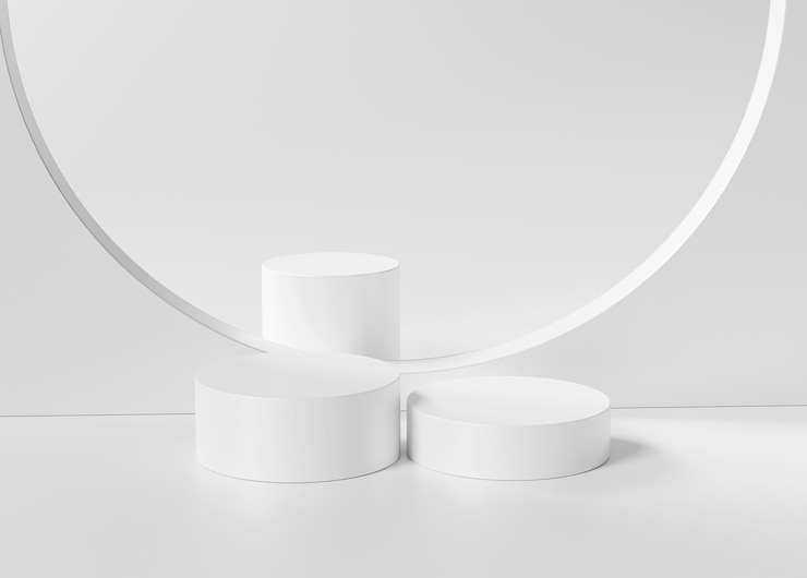 Photo gratuit présentoir de produit vide de piédestal minimal de podium blanc cosmétique sur le rendu 3d de fond blanc