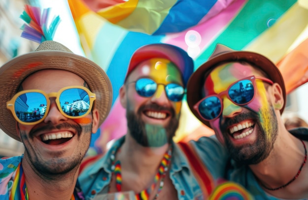 Photo gratuite pride scene with rainbow colors and men celebrating their sexuality