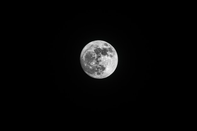 Prise de vue en contre-plongée de la pleine lune à couper le souffle capturée dans le ciel nocturne