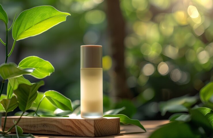 Photo gratuit produit cosmétique biologique avec une esthétique de rêve et un fond frais