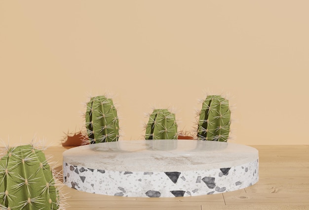 Produit en terrazzo podium 3d avec thème printanier de cactus tropical vert