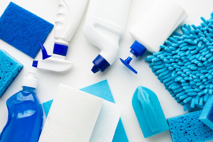 Photo gratuit produits sanitaires en vue de haut